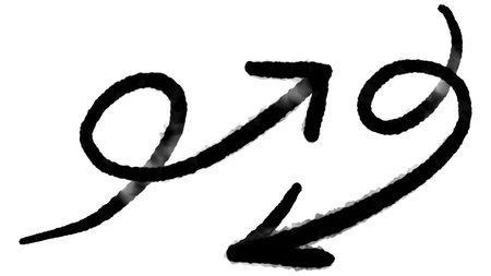 Arrow water color. black pencil strokes isolated on white backgroundの写真素材