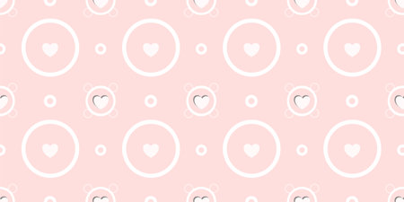 Seamless pattern with hearts and circles on a pink background.の写真素材