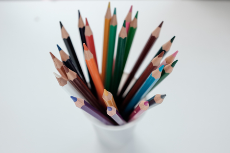 Colour pencils isolated on white background.Close up.の写真素材