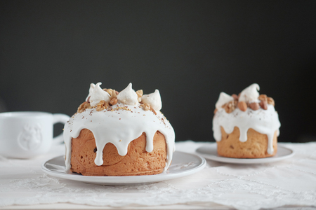 Easter cake with white icing on a plate