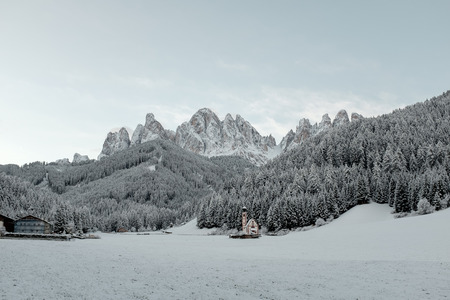 Rest in the north of Italy in winter. Tour to the Dolomites. val di funesの写真素材