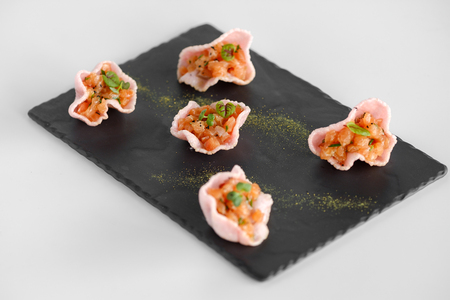 Salmon tartar. beautiful servingの写真素材