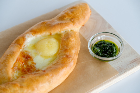 Khachapuri according to Adjarian national Georgian dishの写真素材