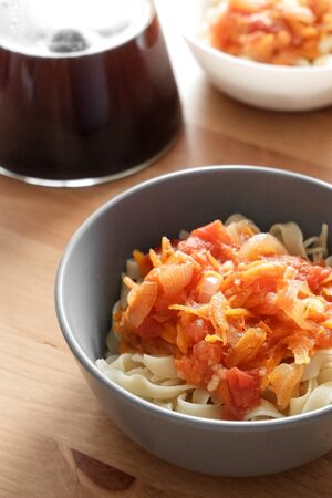 pasta with vegetables. healthy eating concept. Vegetarianism. gluten free. lunch for twoの写真素材