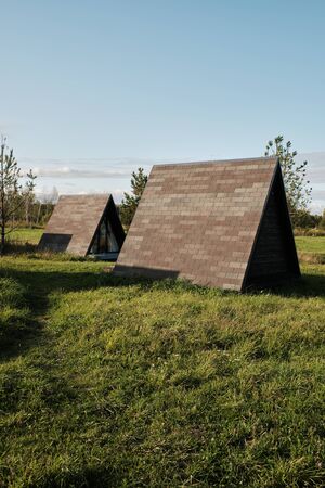 wigwams in nature. A hause. camping concept. glamping. field trip. country lifeの写真素材