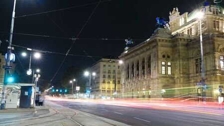 October 19, 2018. night streets of Vienna. Austria. old streets of Vienna. city landscapeのeditorial素材