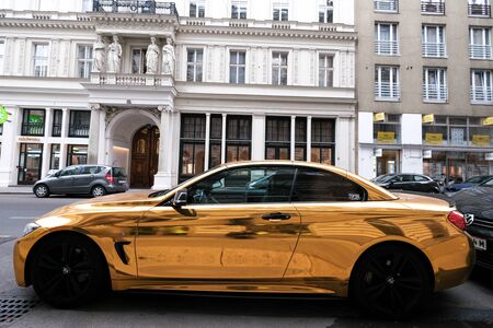 October 19, 2018 Austria. Vienna. Parked cars on the city streets.のeditorial素材