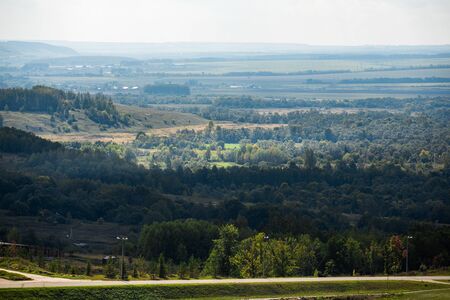Russian nature. forests and fields stretching to the horizon. Aerial photography. beautiful natureの写真素材