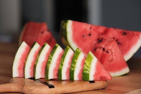 sliced into pieces a watermelon. Picnic. Top view