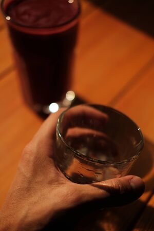 Stylish served specialty alternative black coffee. Filter pour-over coffee served in crystal glass and decanter. Aesthetics coffee. Manual brewing still life. Morning coffee in the cafeの写真素材