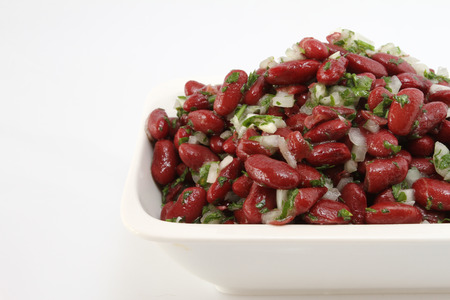 Italian style red beans salad with onion, parsely and olive oileの写真素材