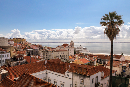 A view to the East part of the Tejo River, Lisbonの写真素材