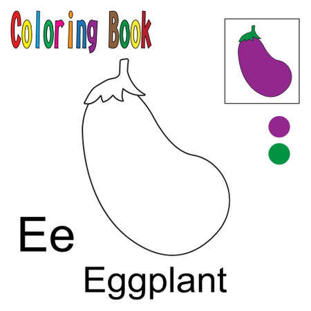 Cartoon Eggplant. Coloring book with a fruit theme. Vector illustration graphic. Good for children to learn and color.のイラスト素材