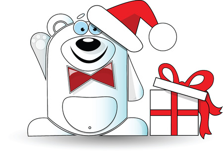 Vector image. Cute illustration of christmas white bear with gift box.のイラスト素材