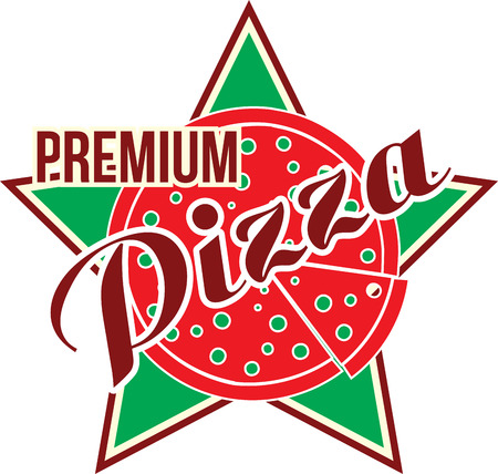 Vector illustration. Pizza grungy stamp isolated on white backgroundのイラスト素材