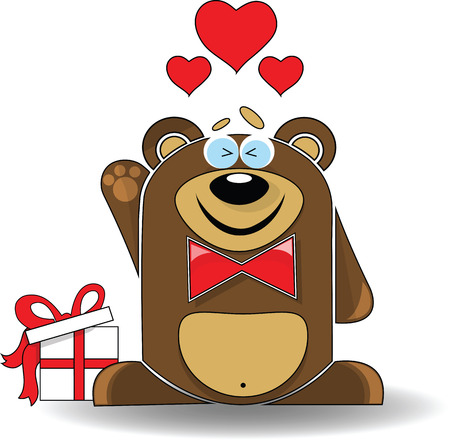 Vector illustration. Romantic card for Valentine's Day. Teddy bear, balloons and a boxのイラスト素材