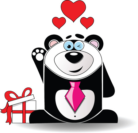 Vector illustration. Valentine card with panda with hearts.のイラスト素材