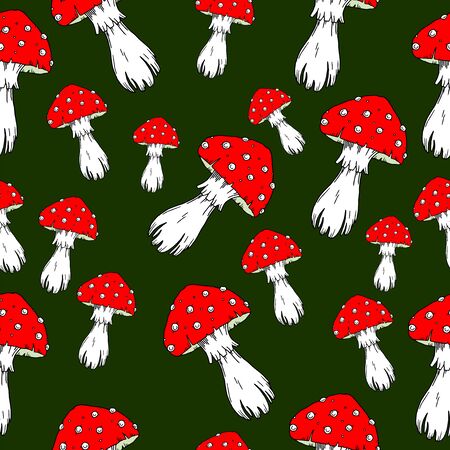 Fly agaric mushrooms seamless pattern.のイラスト素材