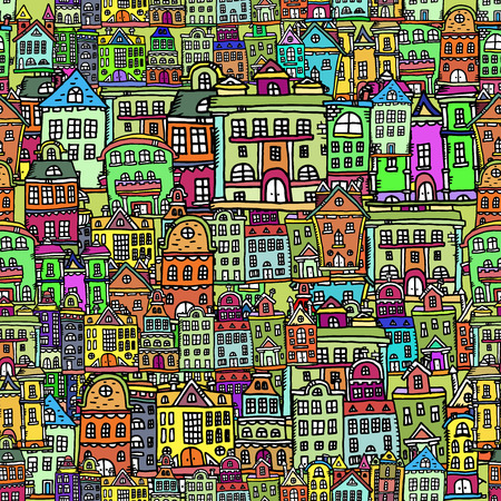 seamless pattern with colorful housesのイラスト素材