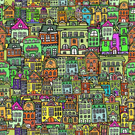 seamless pattern with colorful housesのイラスト素材