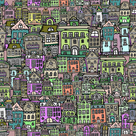 seamless pattern with colorful housesのイラスト素材