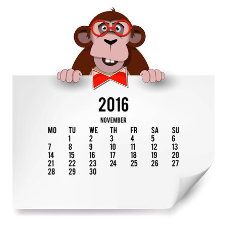 The European calendar with a monkey for 2016. The month of November. のイラスト素材