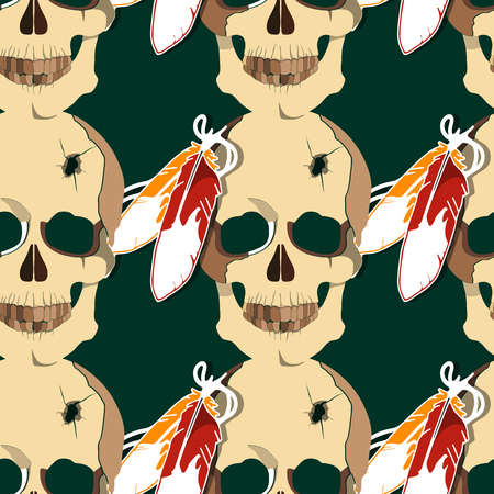 Seamless pattern with skull of an Indian tribe Lakhota.のイラスト素材