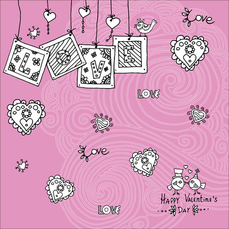 Valentin`s Day card with birdsのイラスト素材