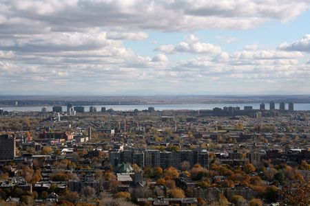 Aerial view of Montreal Quebec Canada in the fallの写真素材