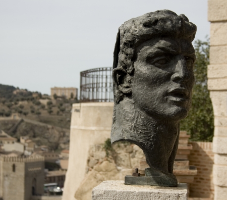 Sculpture of a Man s Headの写真素材