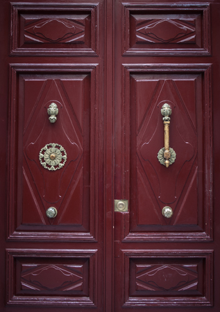 Double burgundy doorの写真素材