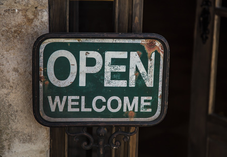 Rusted Open Welcome Signの写真素材