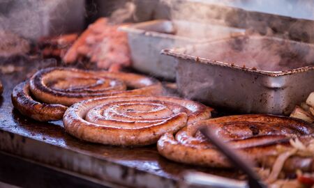 sausages fryingの写真素材