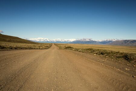 long gravel road patagoniaの写真素材