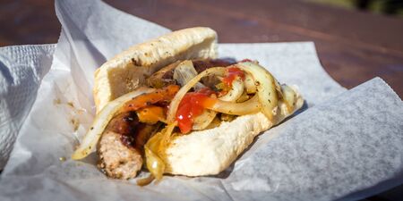 sausage on a bunの写真素材