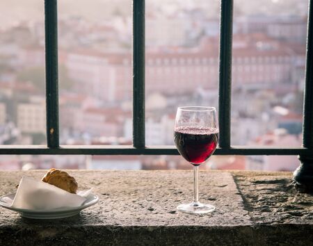 red wine on a ledgeの写真素材