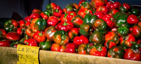 fresh red and green peppersの写真素材