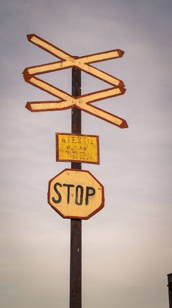 railroad crossing signの写真素材