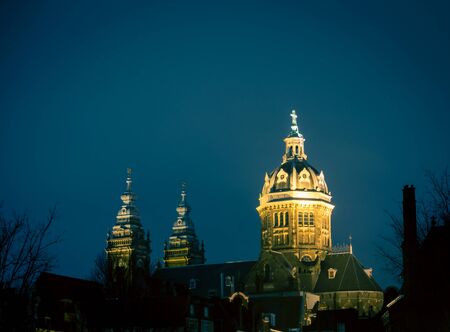 Church at night Amsterdamの写真素材
