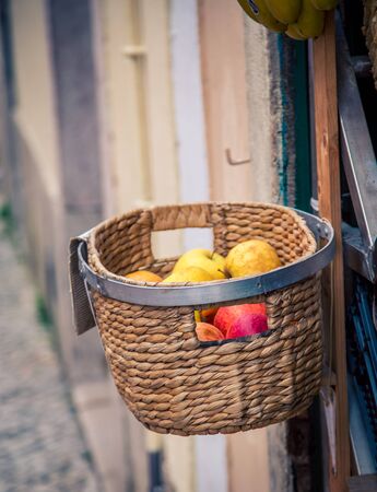 wicker basket of fruitの写真素材