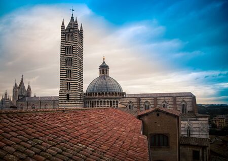 cathedral and tower siena italyの写真素材