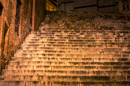 old stone steps at nightの写真素材