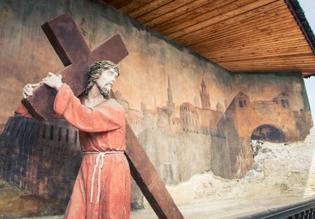 Jesus dragging crossの写真素材