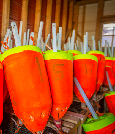 colourful lobster fishing buoys
