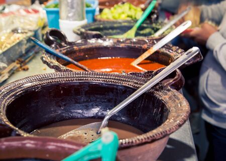 sauces for street food mexicoの写真素材