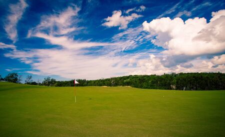 golf flag on greenの写真素材