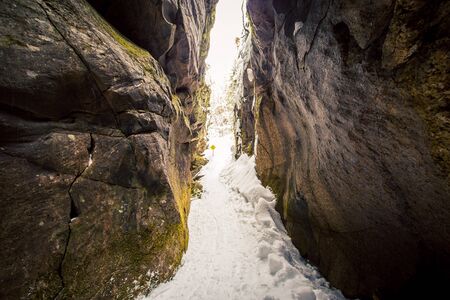 snow and rocks Quebecの写真素材