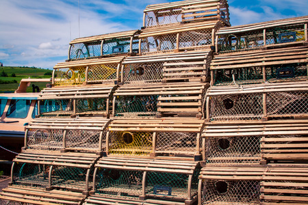 lobster traps on a wharf in Peiの写真素材