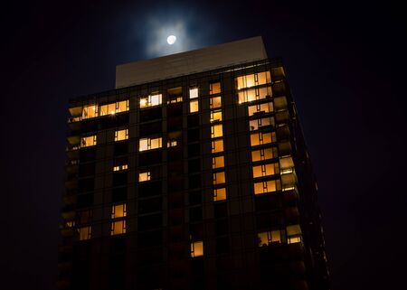 apartment building at night in Seattleの写真素材