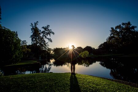 Sunrise in a park in Hilo Hawaiiの写真素材